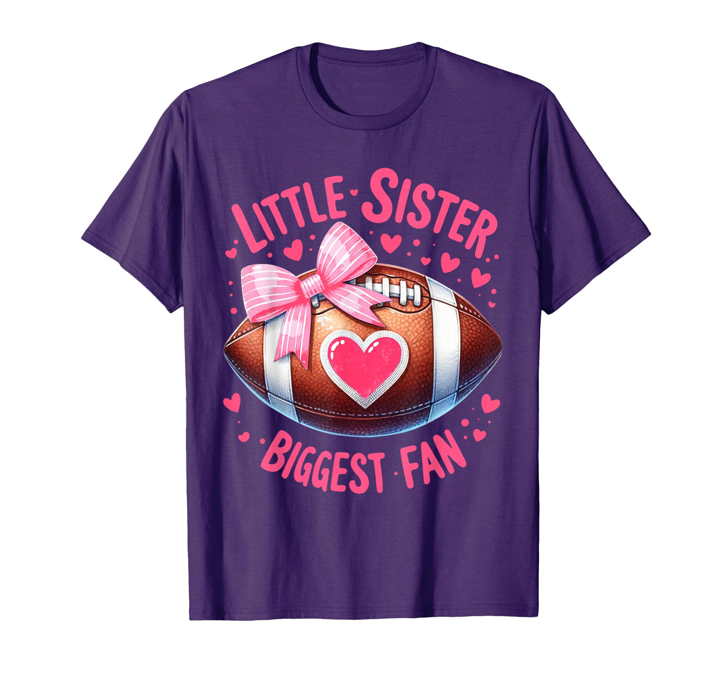 Little Sister Biggest Fan Cute Coquette Pink Bow Football T-Shirt