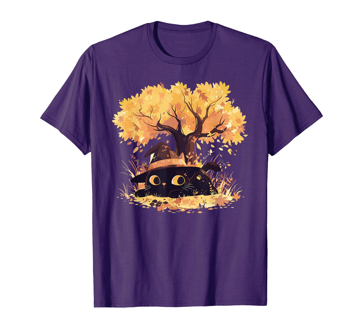 Black Cat Fall Theme with Cat Witch Halloween Cat Witchy Cat T-Shirt