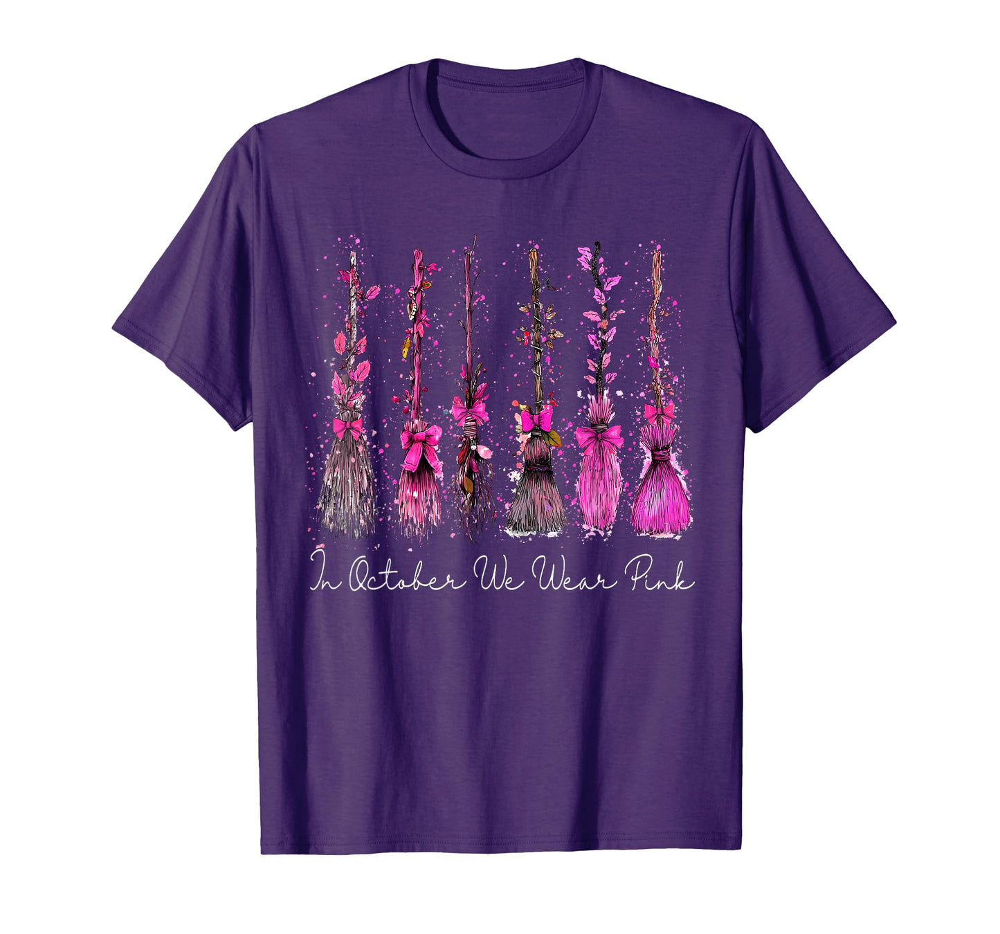 in October We Wear Pink Witches Halloween Breast Cancer T-Shirt