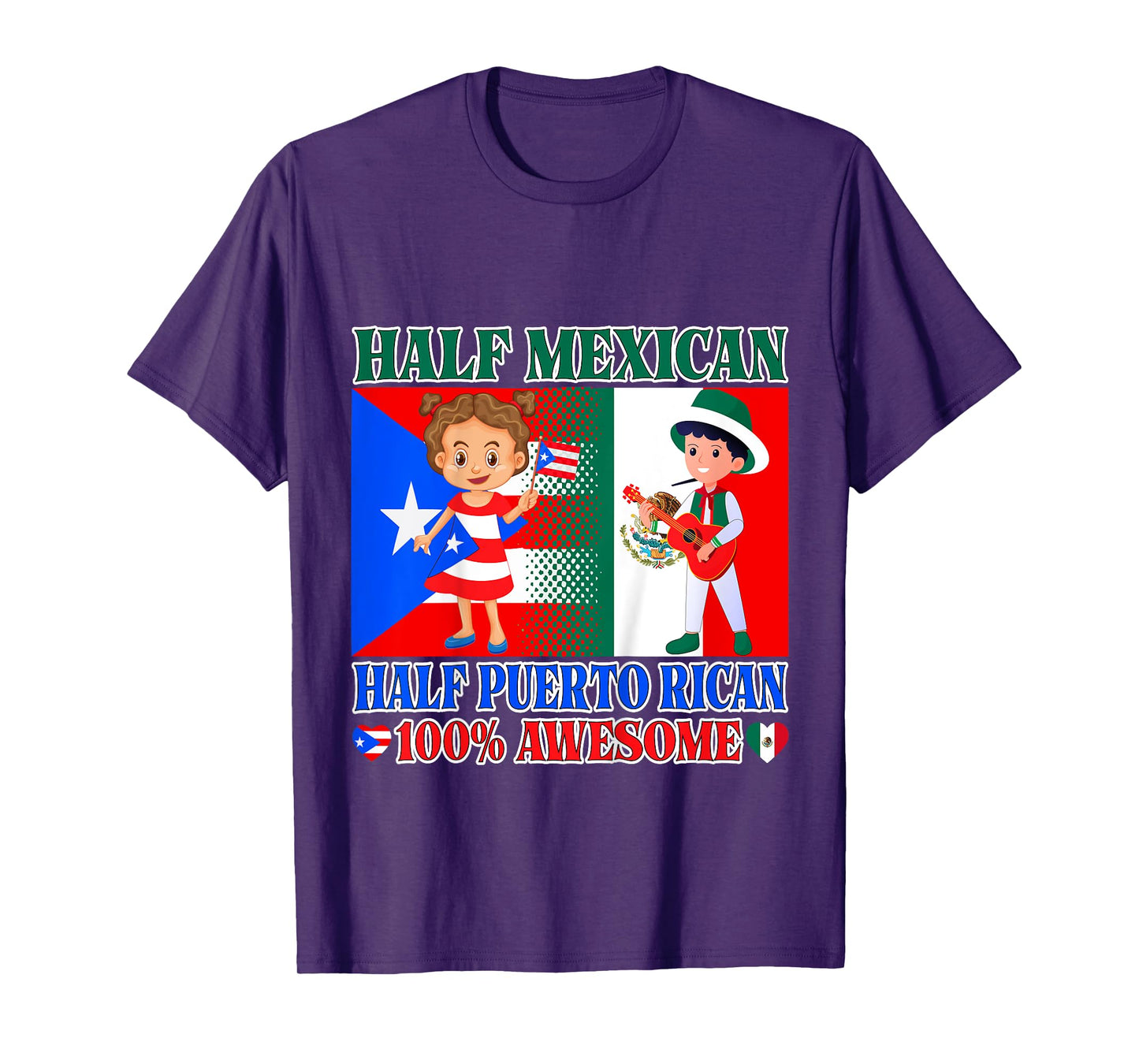Kids Half Mexican Half Puerto Rican Mexico Flag Toddler Girl Boy T-Shirt