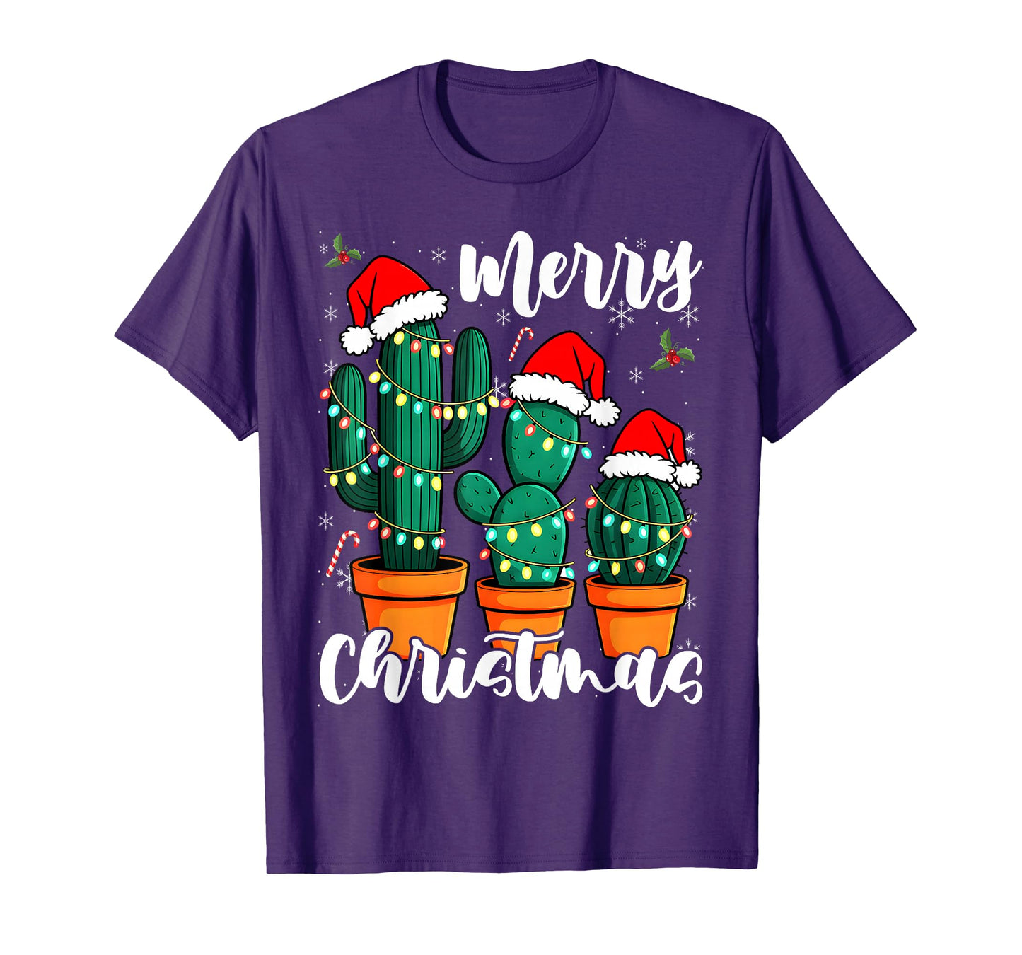 Cactus Christmas Xmas Trees Lights Santa Hat Lovers T-Shirt