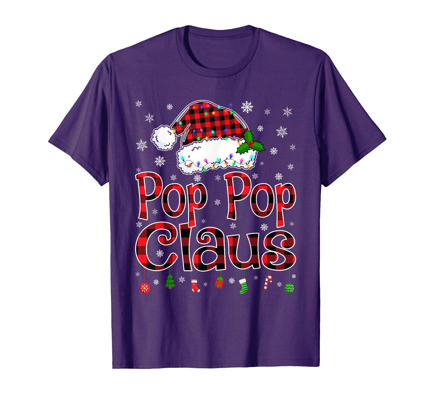 Pop Pop Claus Christmas Lights Xmas Pajama Matching Family T-Shirt