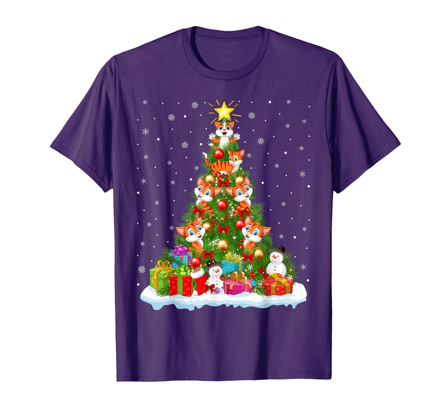 Cute Cats Christmas Tree Holiday Decor Funny Cat Xmas Lights T-Shirt