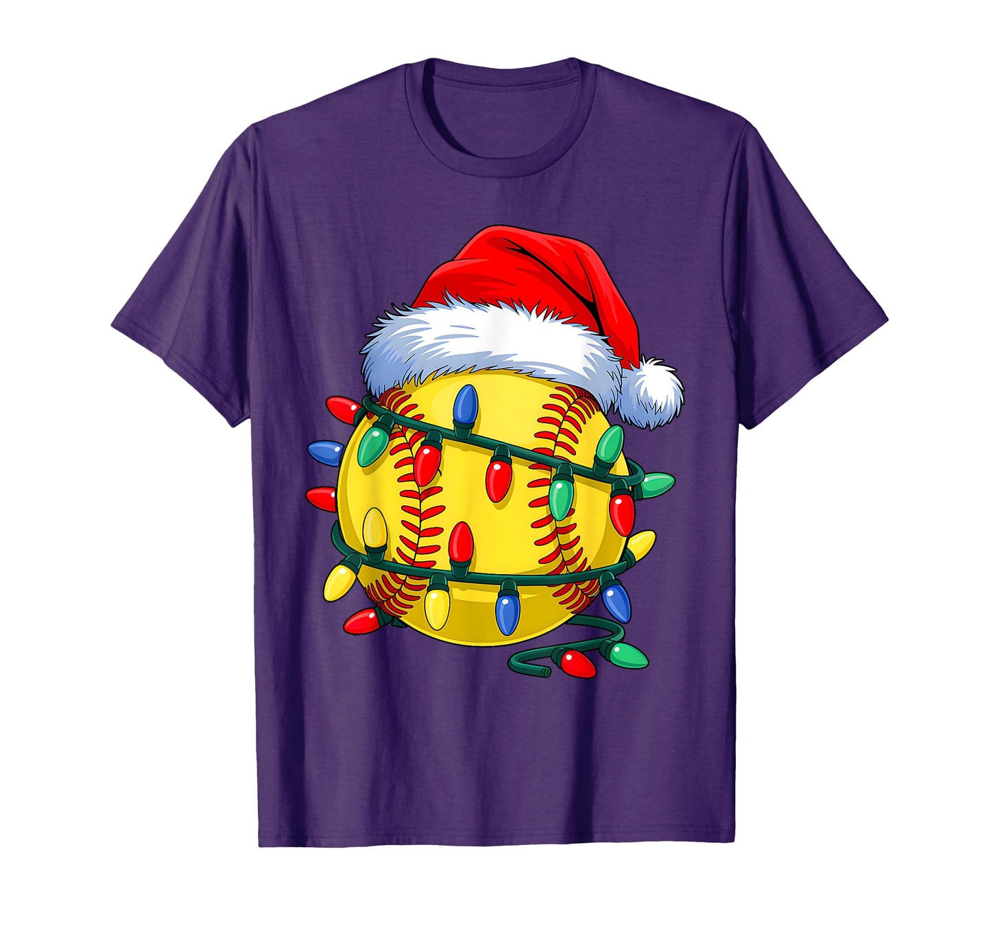 Softball Ball Santa Hat Christmas Softball Xmas Lights T-Shirt