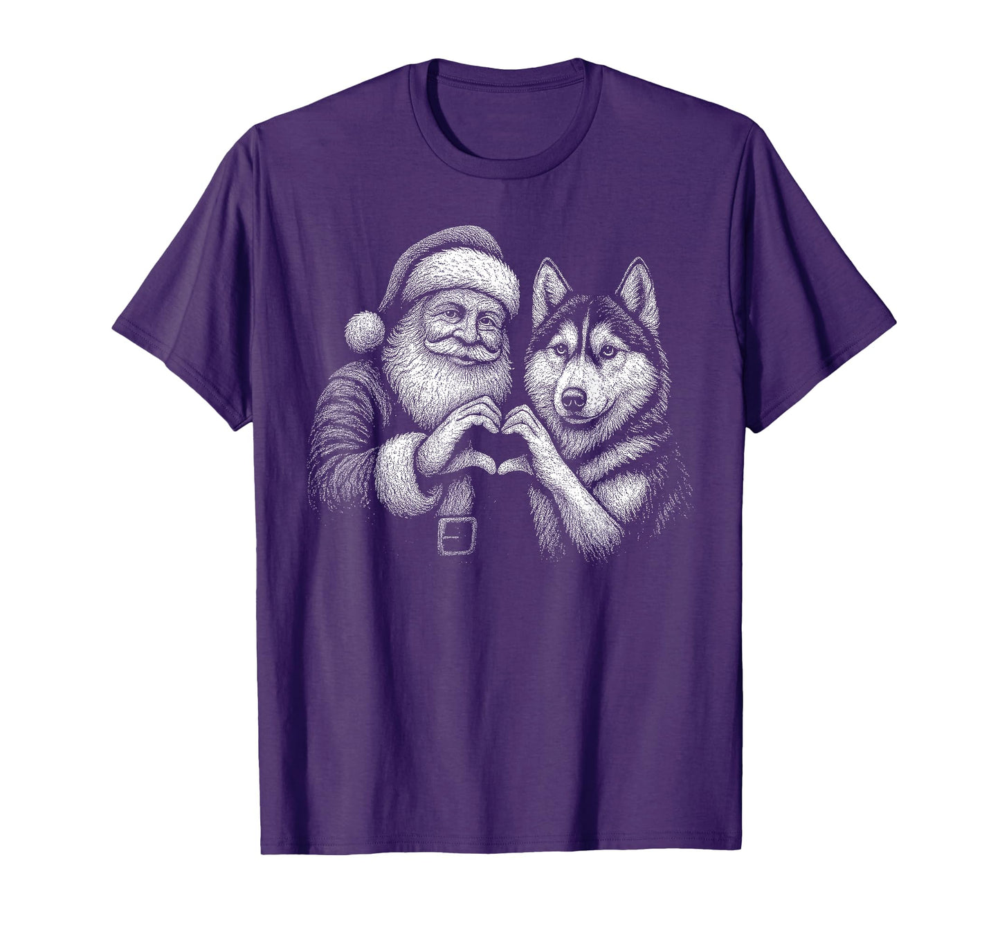 Husky Santa Claus Heart Shape Christmas Dog Lover T-Shirt