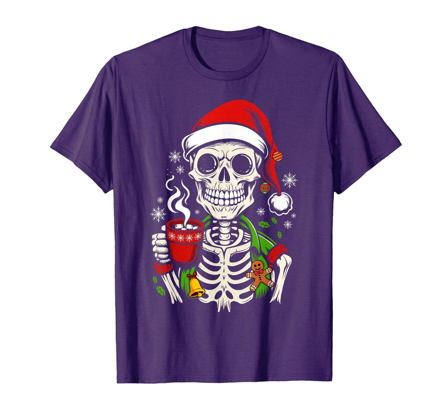 Funny Christmas Skeleton Drinking Coffee Smiling Skull Xmas T-Shirt