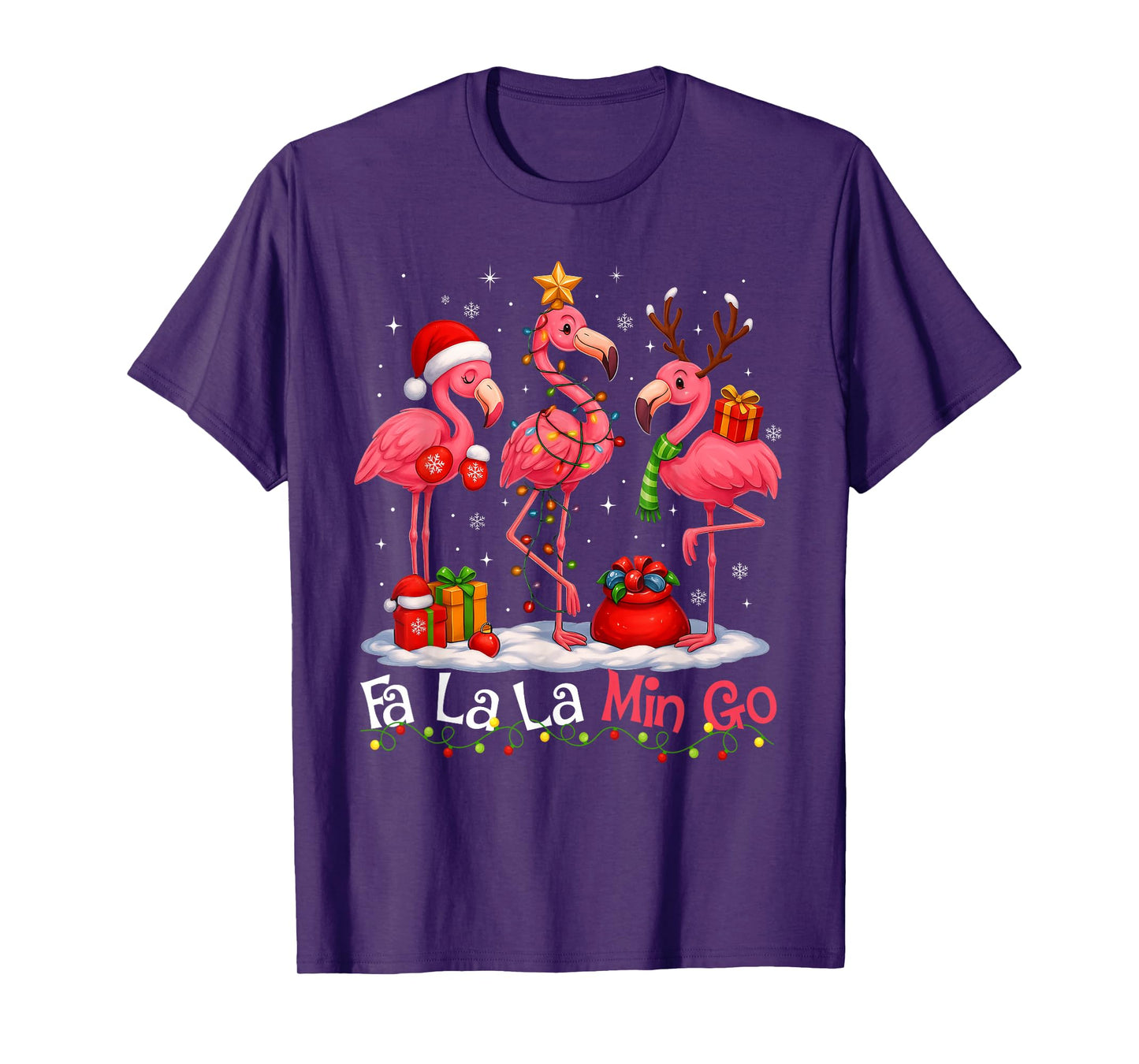 FA La La La Mingo Flamingo Christmas Xmas Light Gift Women T-Shirt