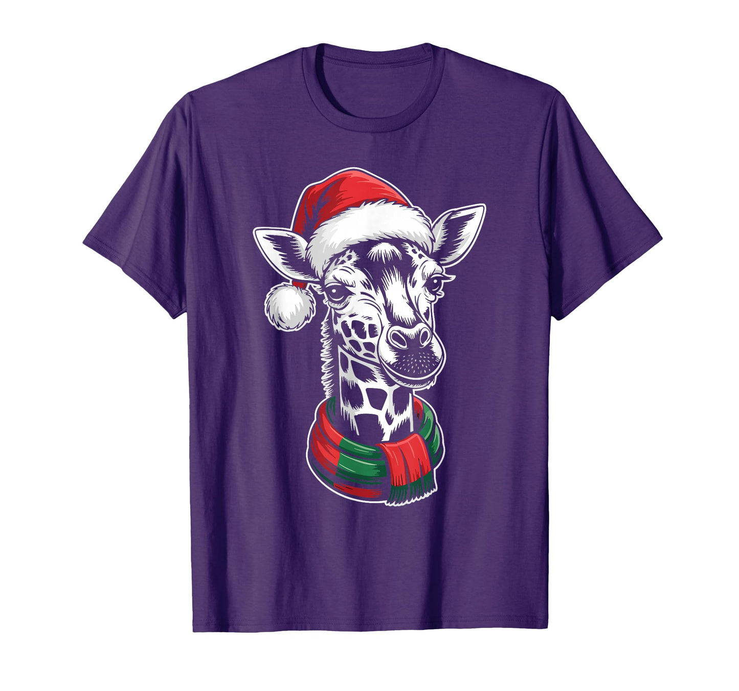 Giraffe Xmas Santa Hat Scarf Christmas Costume T-Shirt