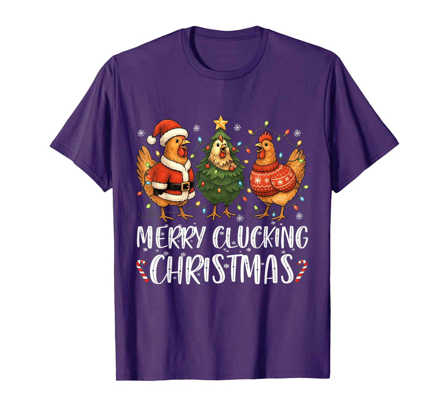Merry Clucking Christmas Chicken Pajama Funny Santa Hat Xmas T-Shirt