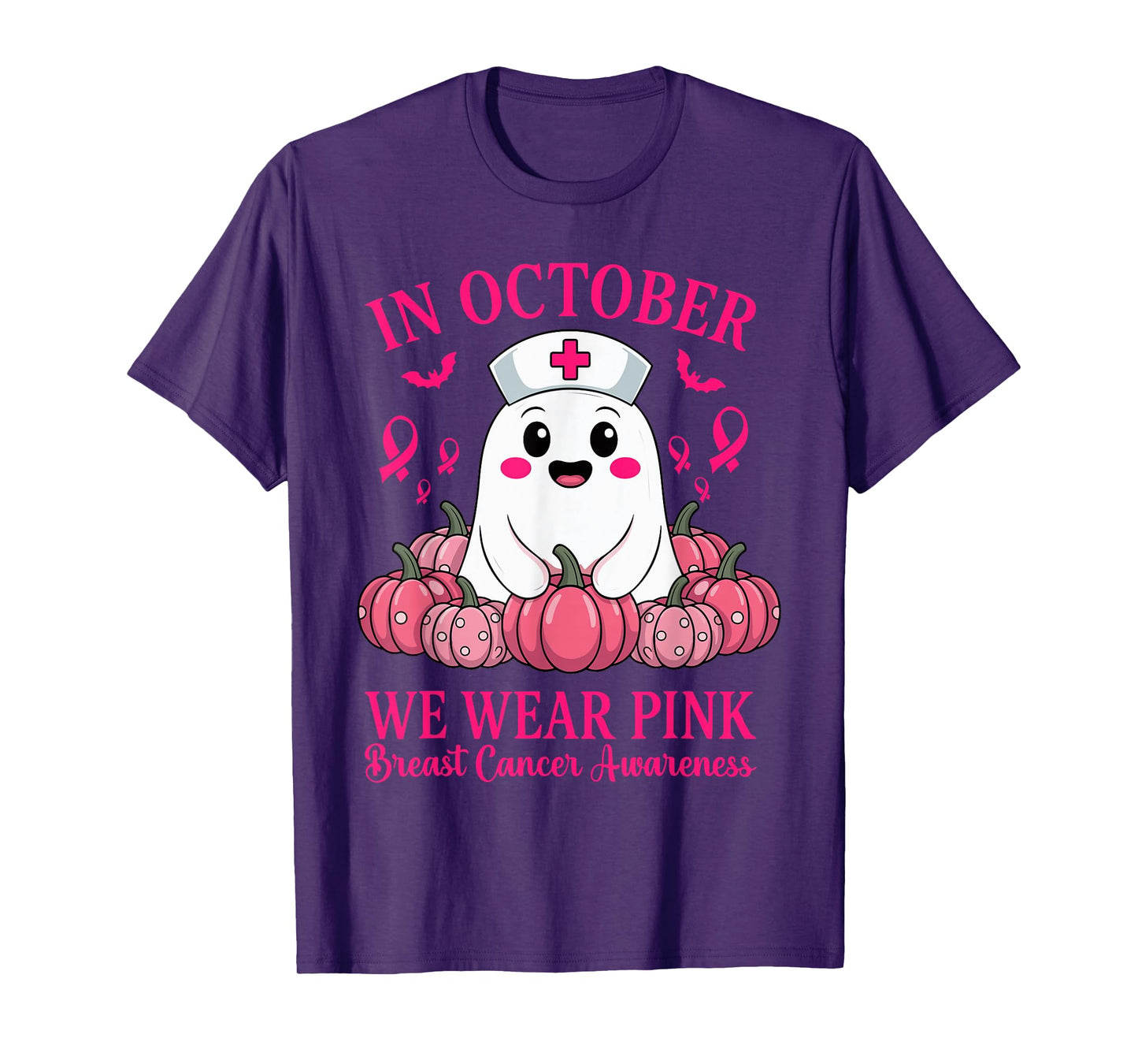in October We Wear Pink Ghost Witch Awareness T-Shirt