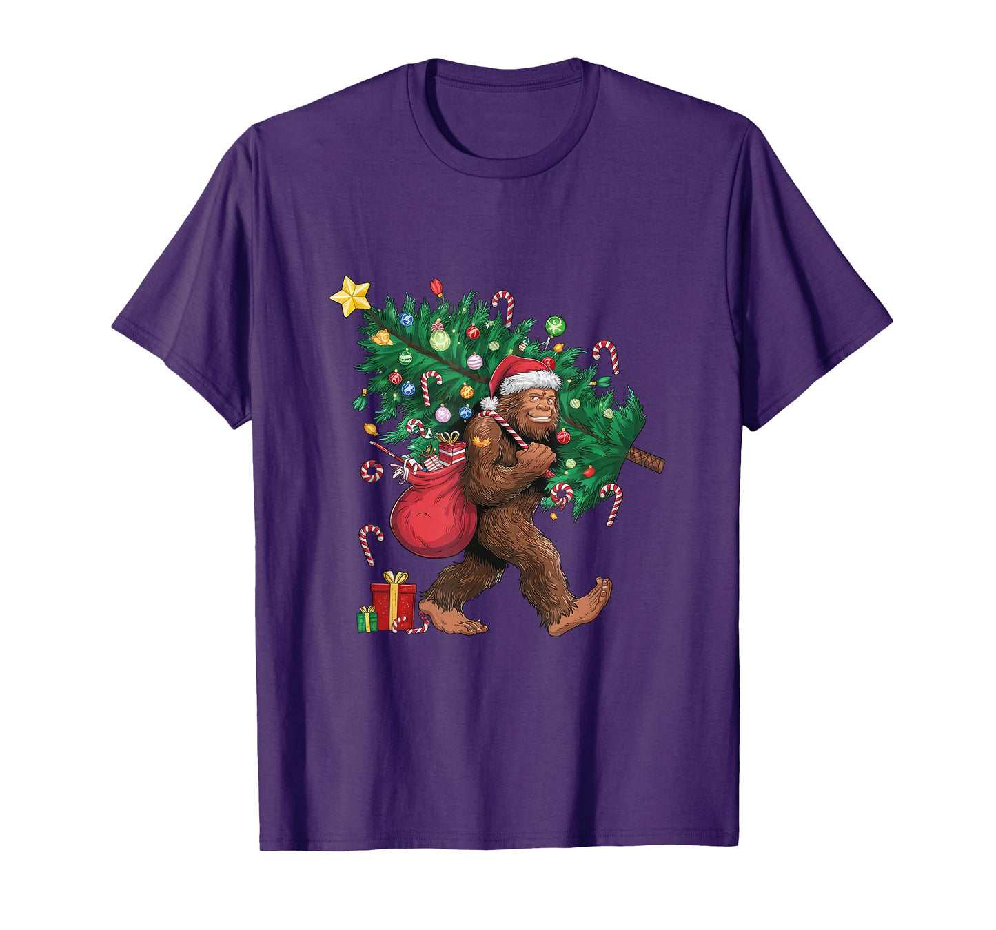 Bigfoot Santa Most Wonderful Christmas Tree Lights Sasquatch T-Shirt