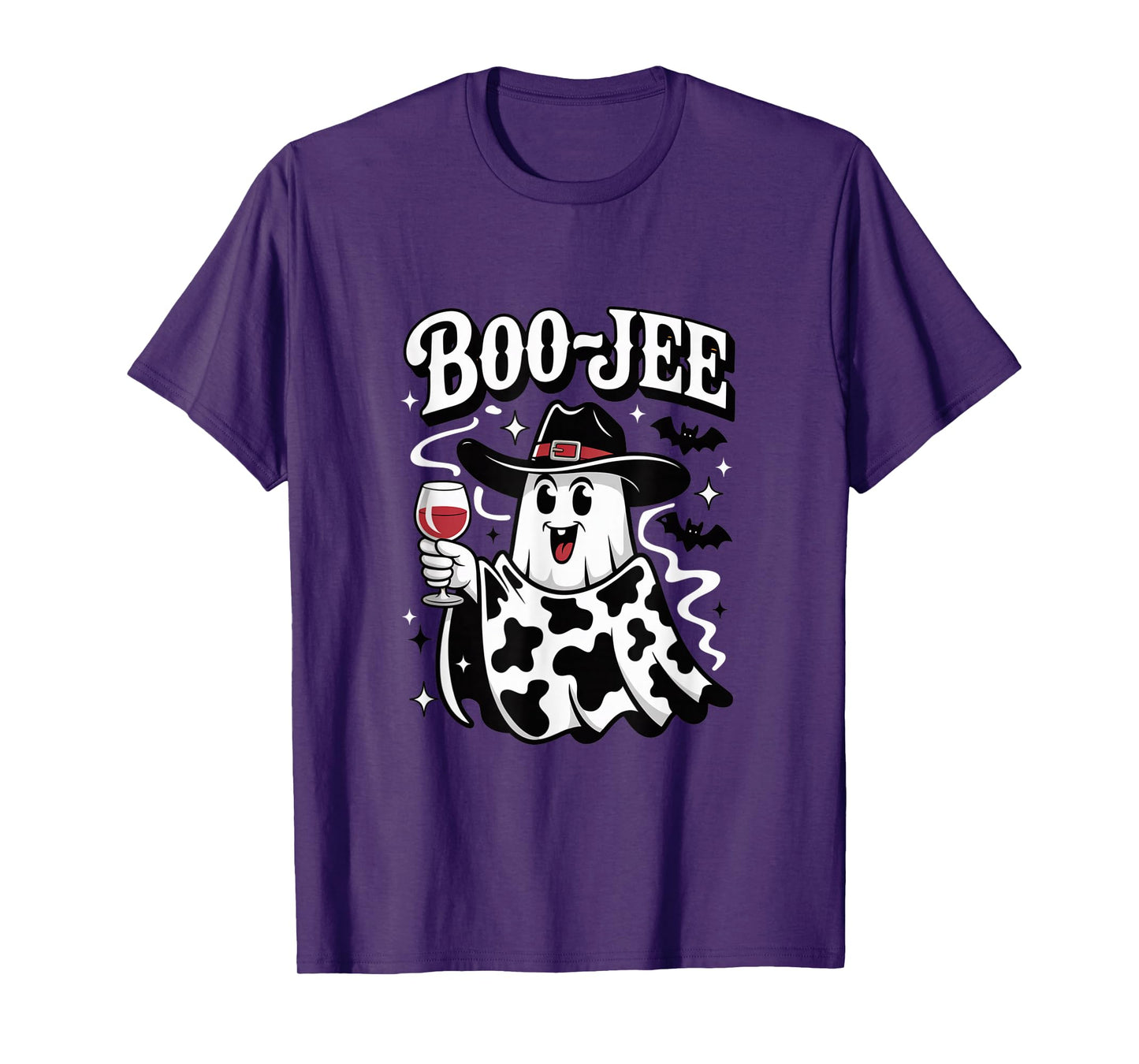 Boo JEE Ghost Drinking Wine Funny Halloween Cow T-Shirt