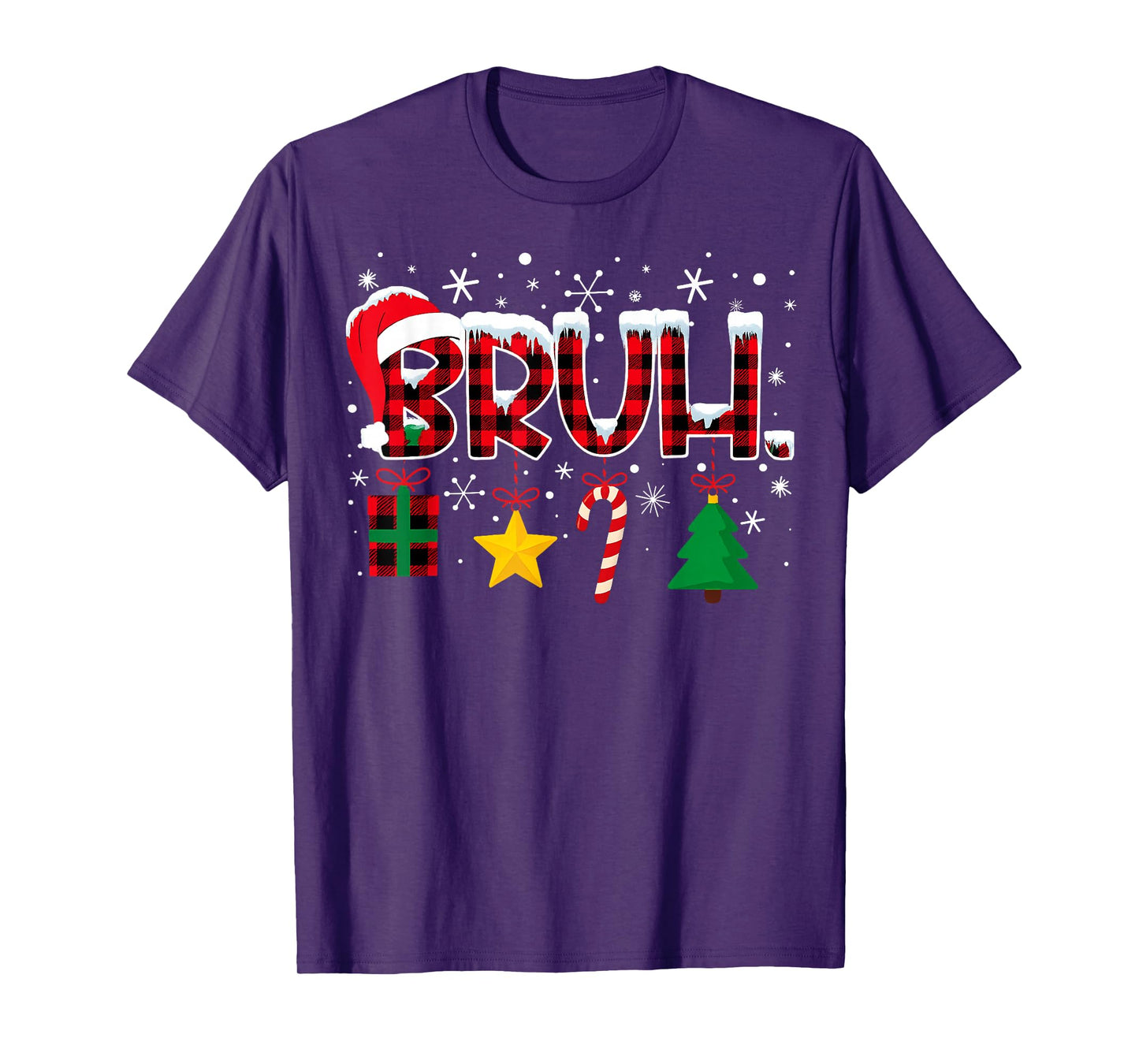 Bruh Funny Christmas Red Plaid Teens Boys Kids Xmas Pajamas T-Shirt