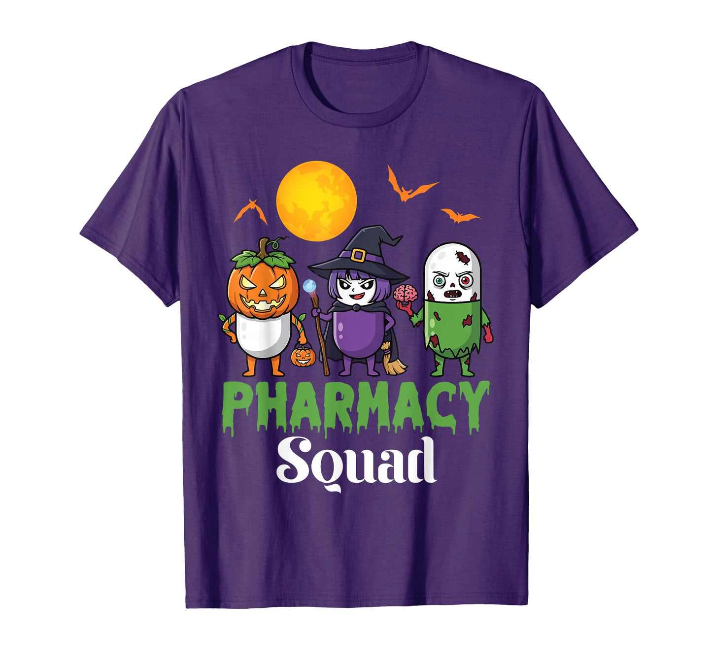 Pharmacy Squad Funny Halloween Pumpkin Witch and Zombie Pill T-Shirt
