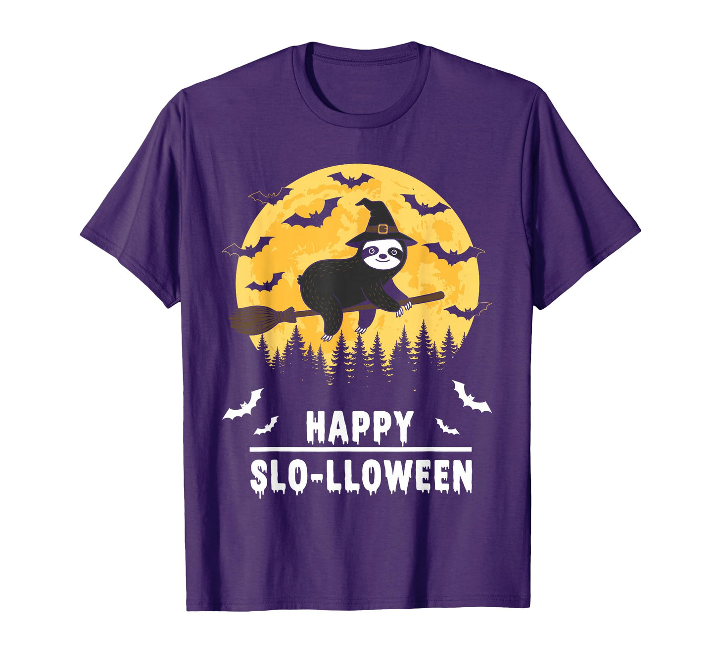 Happy Slo-lloween Funny Halloween Sloth Flying Witch T-Shirt