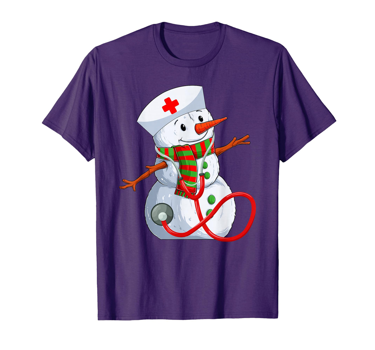 Snowman Nurse Christmas Stethoscope Nursing Scrub Tops Xmas T-Shirt