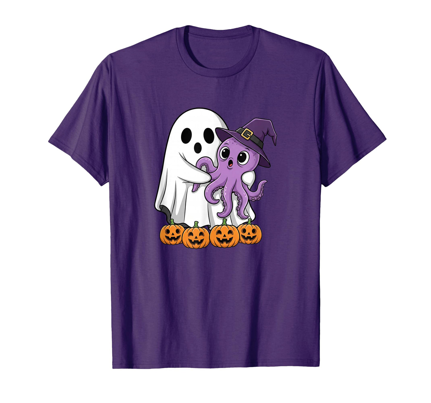 Funny Ghost Pumpkin Halloween Octopus Kids Mens Womens T-Shirt