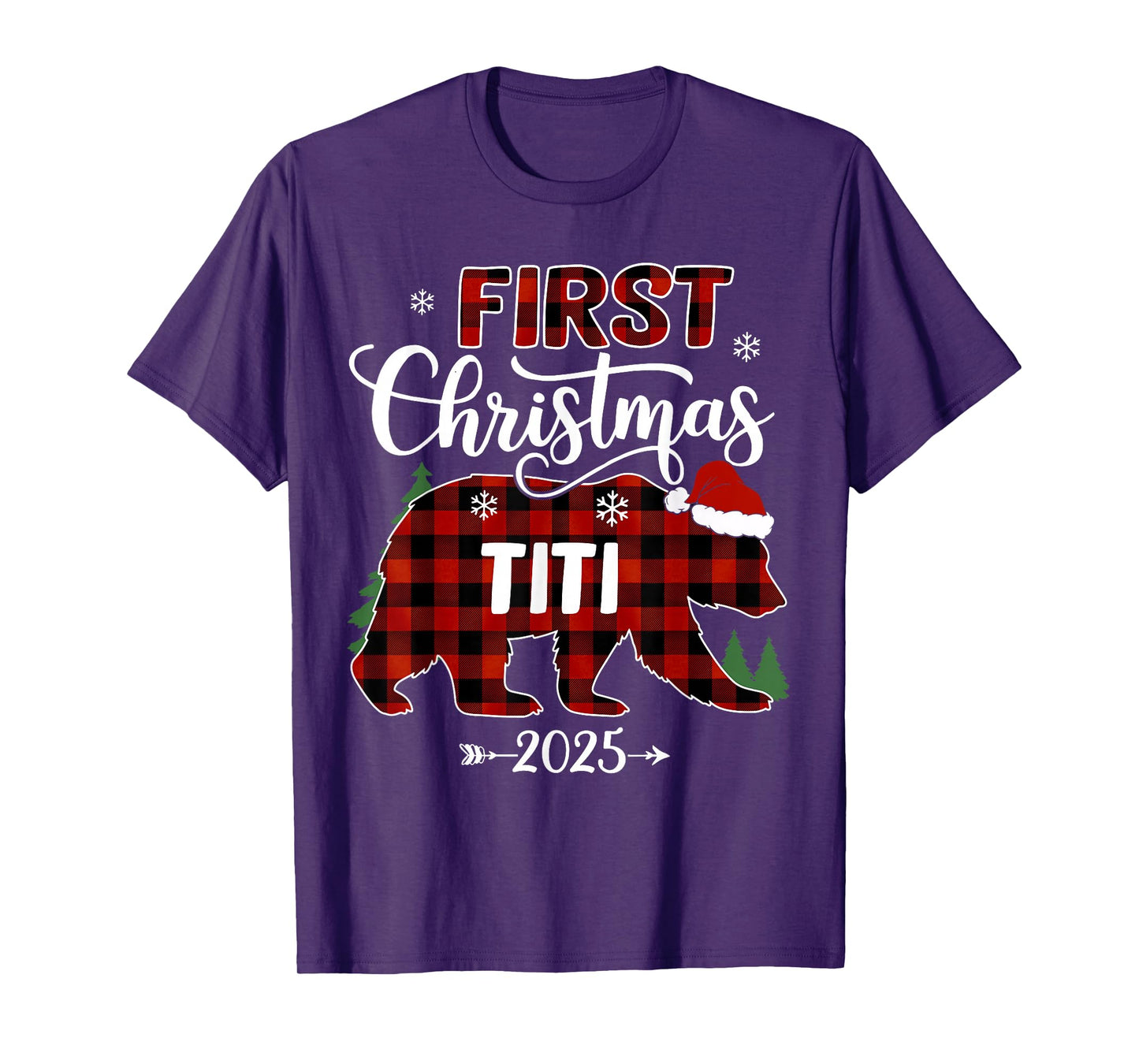Pregnancy First Christmas Titi Red Plaid Bear Santa 2025 T-Shirt