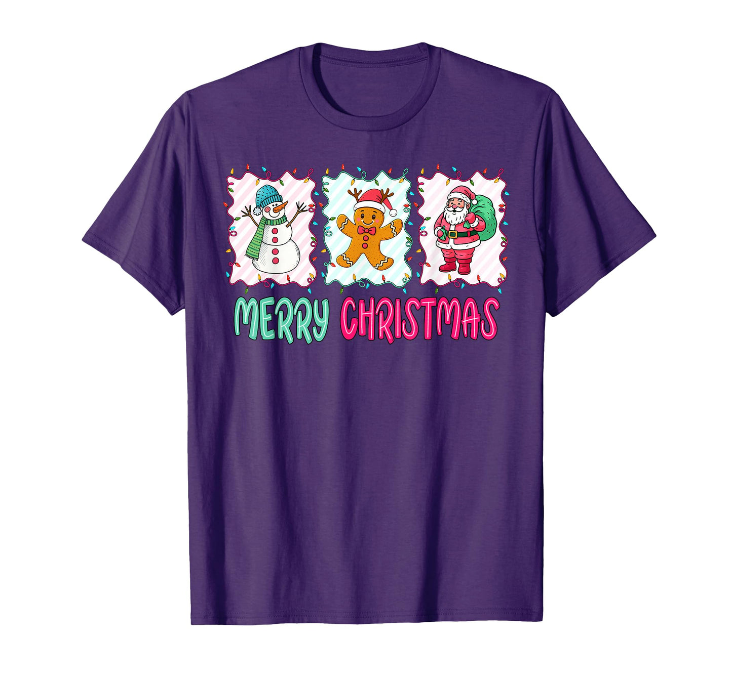 Merry Christmas Gingerbread Santa Snowman Xmas Women Kids T-Shirt