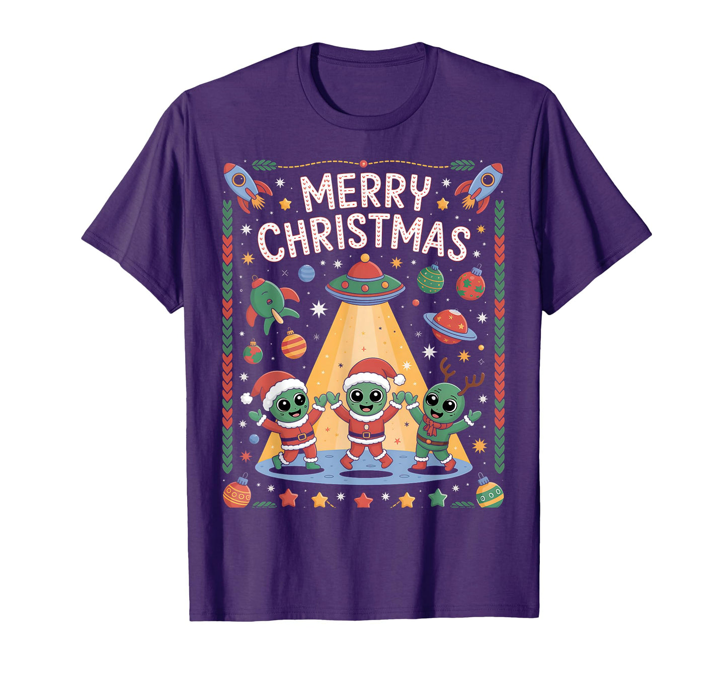 Funny Alien Trio Merry Ugly Christmas Santa Hat Gifts Xmas T-Shirt