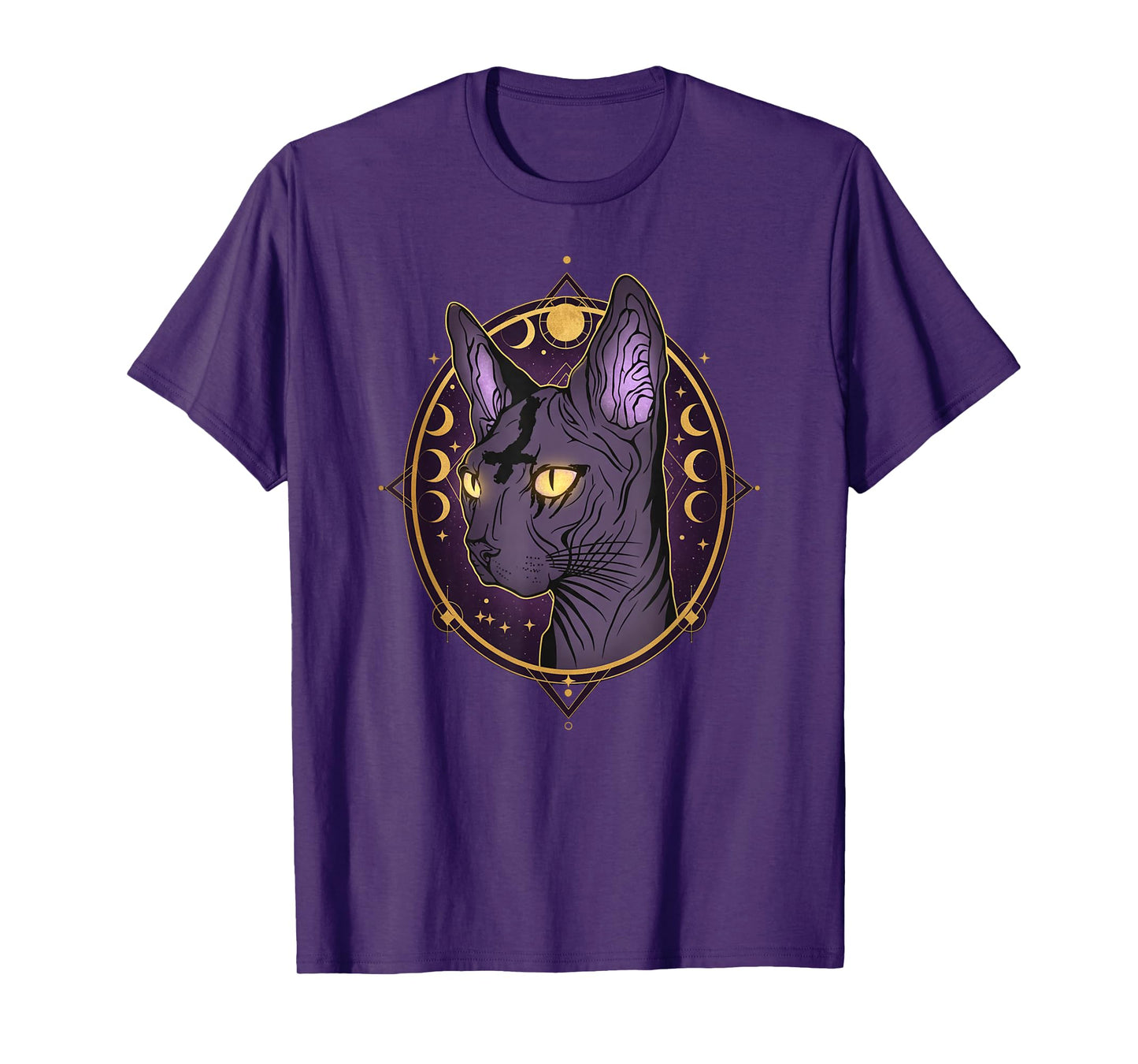 Celestial Sphynx Cat Art Moon Phases Witchy Goth T-Shirt
