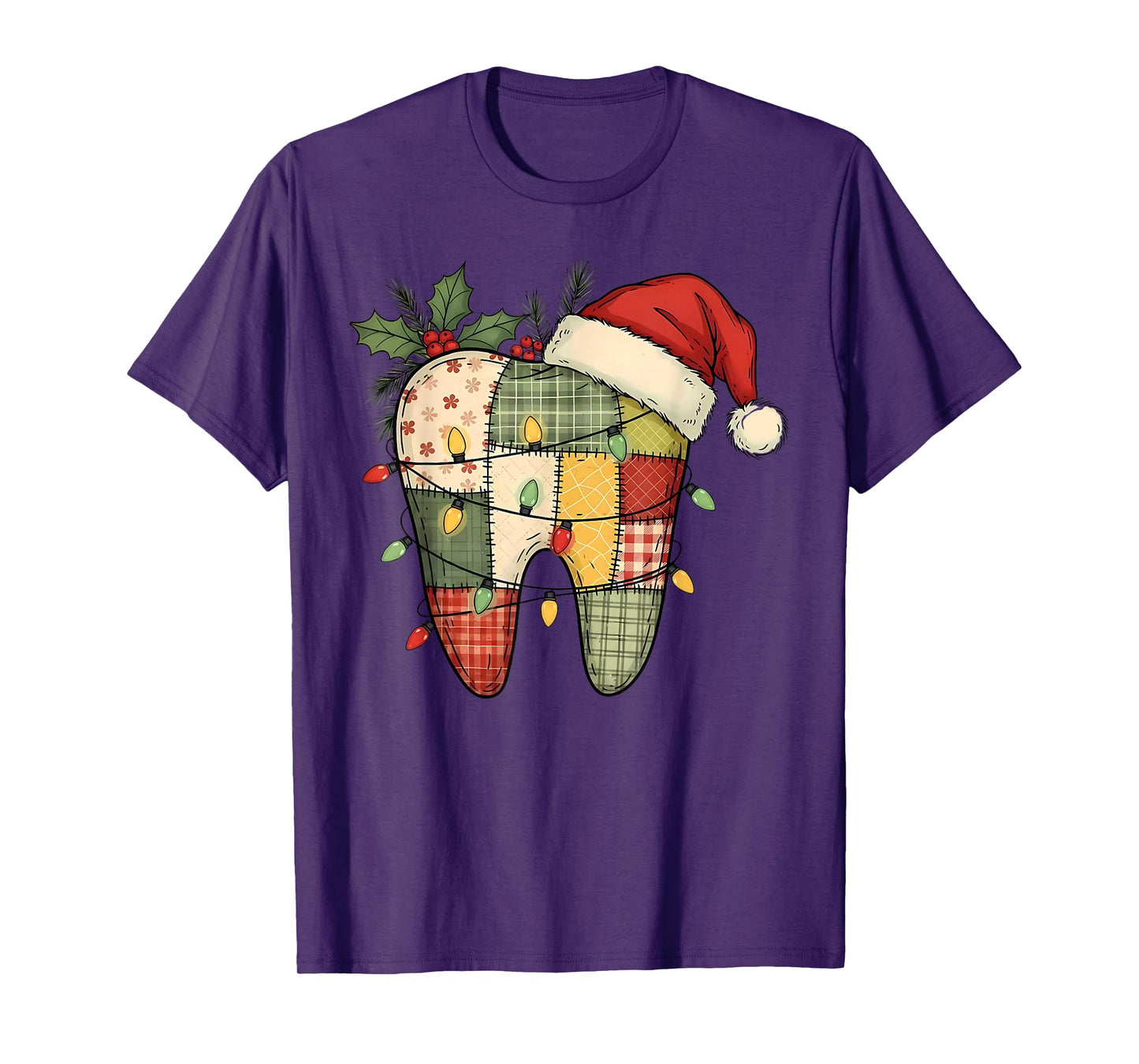 Santa Dental Christmas Tooth Patchwork Dental Hygienist T-Shirt