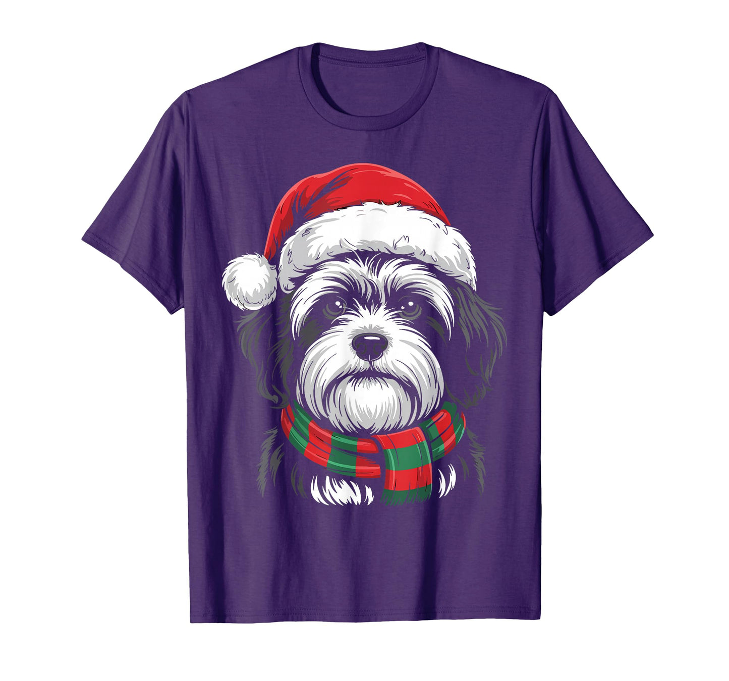 Lhasa Apso Dog Xmas Santa Hat Scarf Christmas Costume T-Shirt