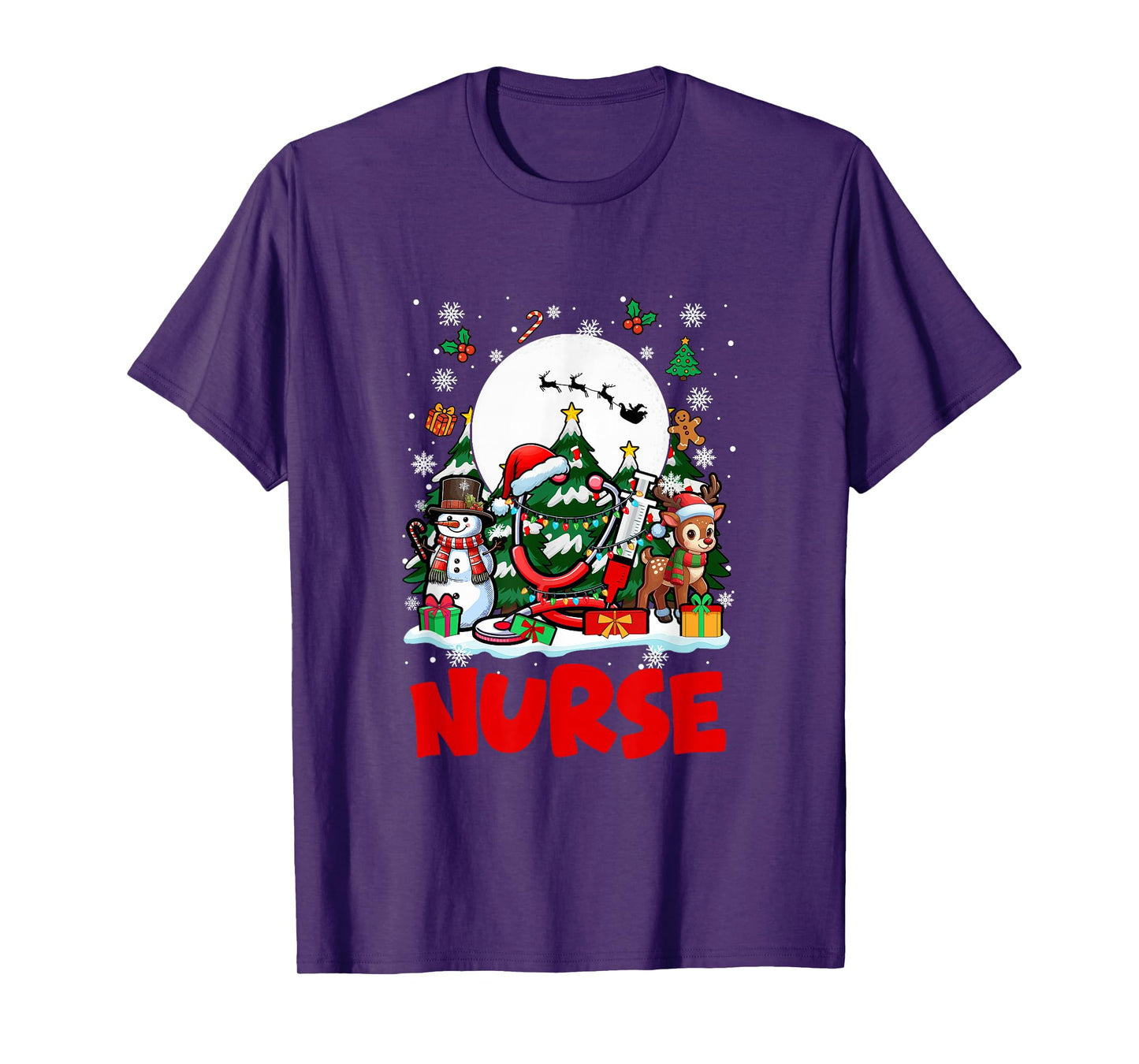 Nirse Job Tools Santa Snowmen Reindeer Christmas Trees T-Shirt