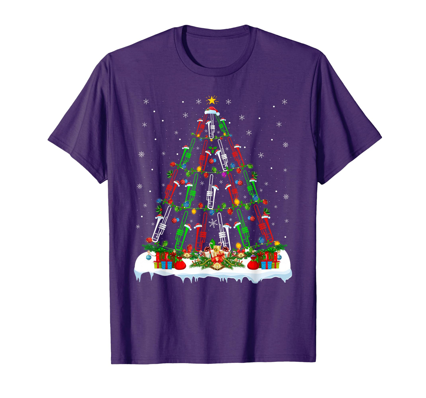 Trombone Christmas Tree Lights Music Lover Musical Xmas T-Shirt