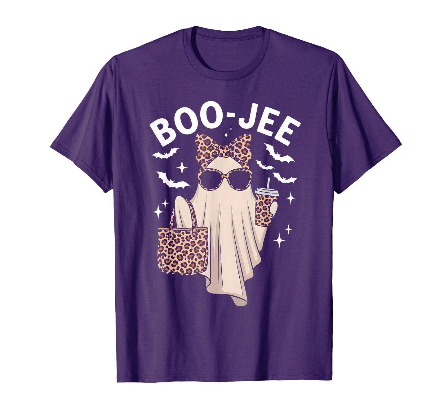 Boo JEE Ghost with Coffee Coquette Bow Halloween Women Girl T-Shirt