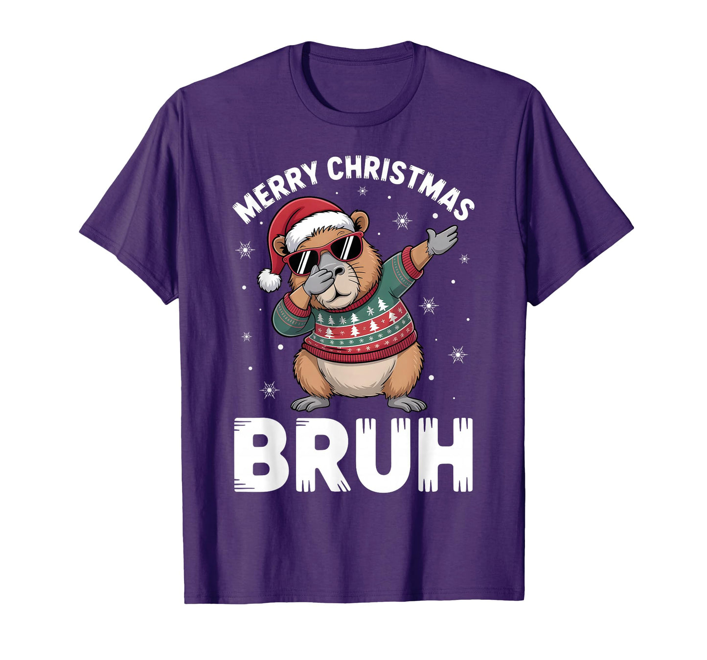 Merry Christmas Bruh Capybara Dabbing Santa Hat Xmas Capy T-Shirt
