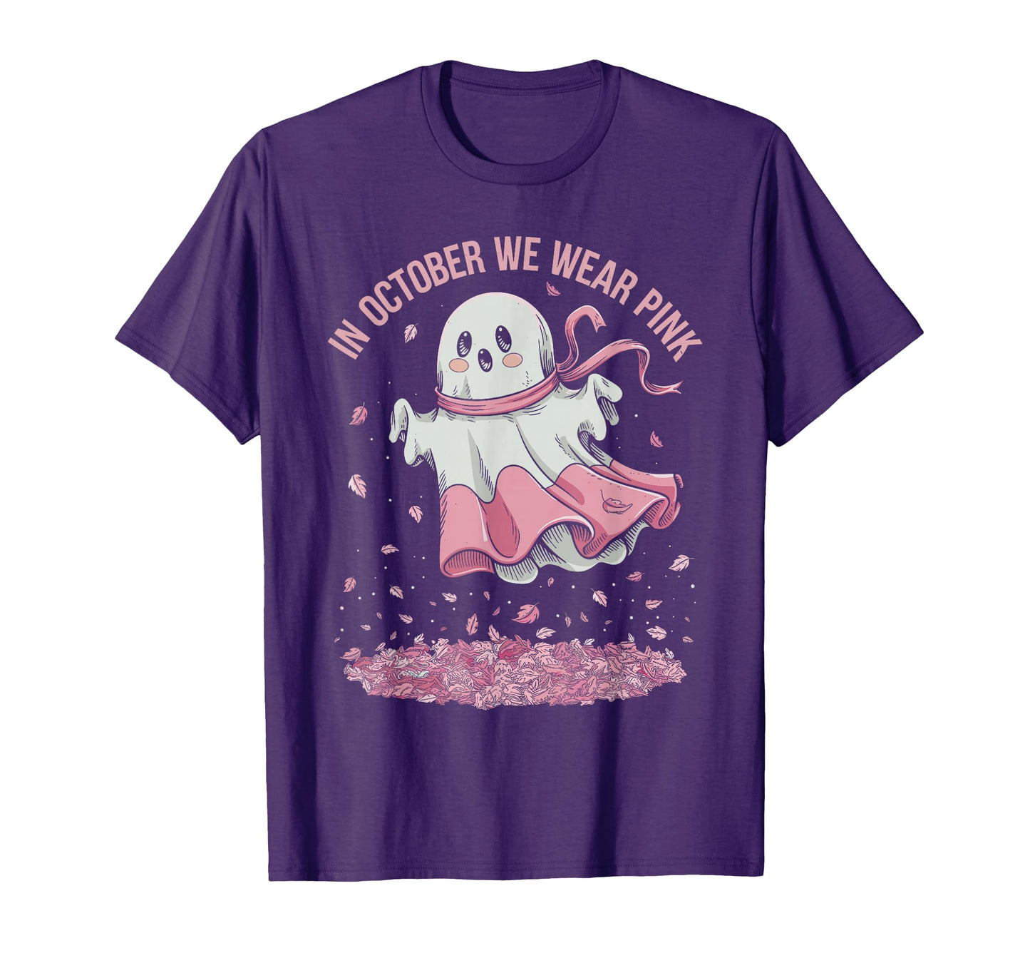in October We Wear Pink Ghost Witch Breast Cancer Awareness T-Shirt