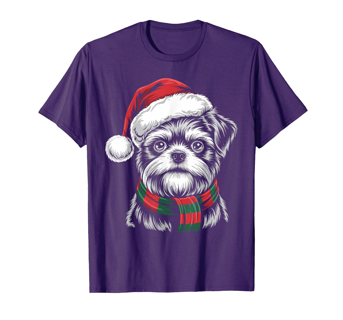 Brussels Griffon Dog Xmas Santa Hat Scarf Christmas Costume T-Shirt