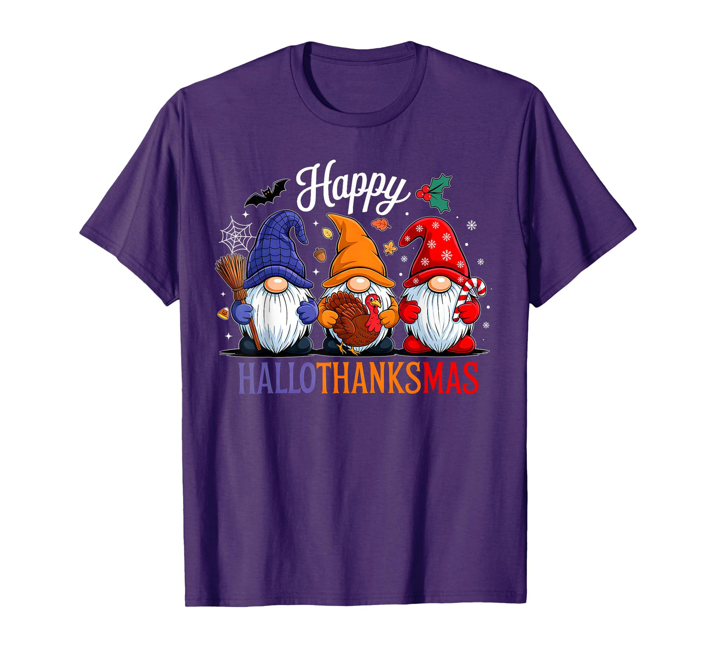 Halloween Thanksgiving Christmas Happy HalloThanksMas Gnomes T-Shirt