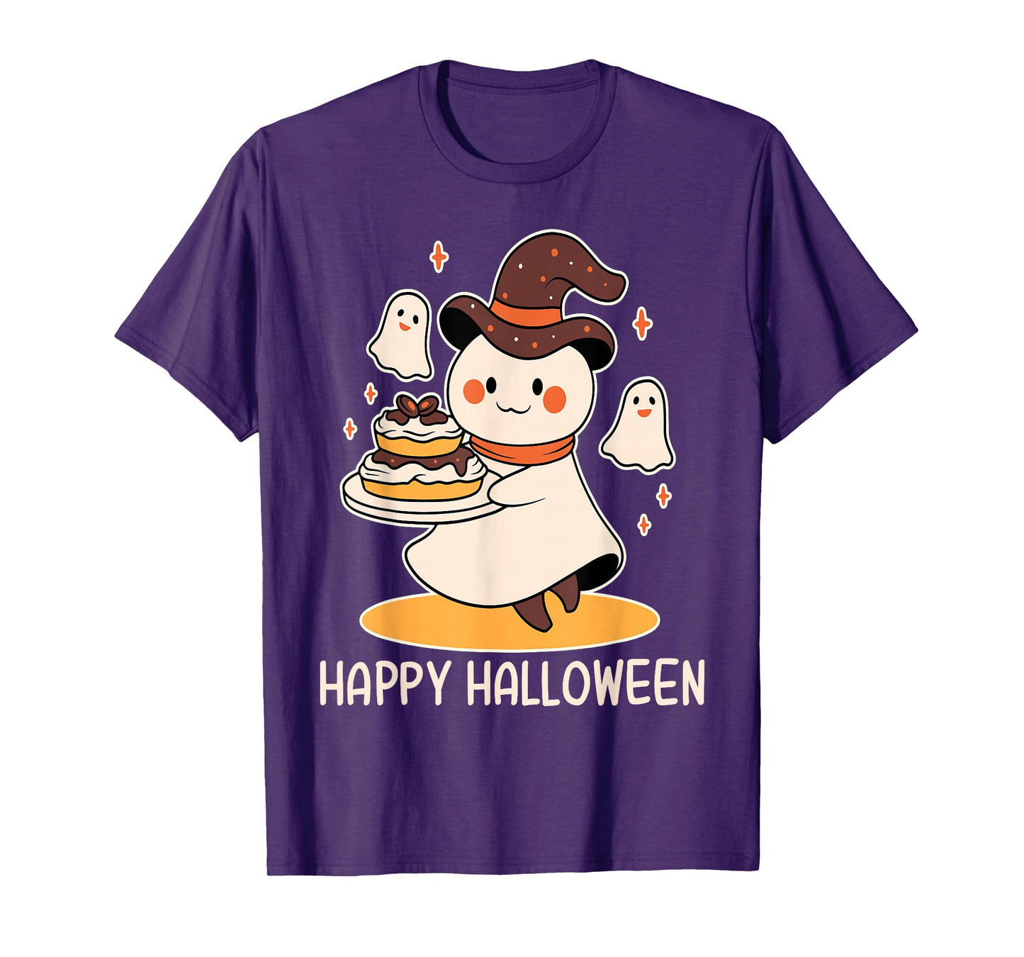 Cute Halloween Ghost with Dessert and Witch Hat Theme T-Shirt