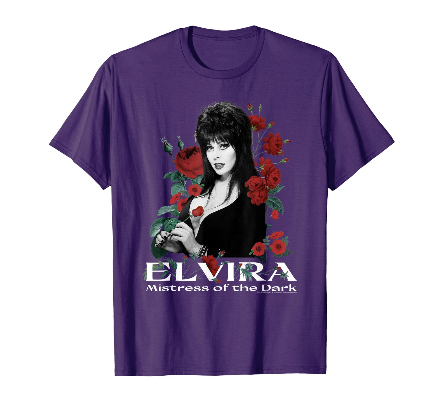 Elvira Mistress of the Dark Red Roses Portrait T-Shirt