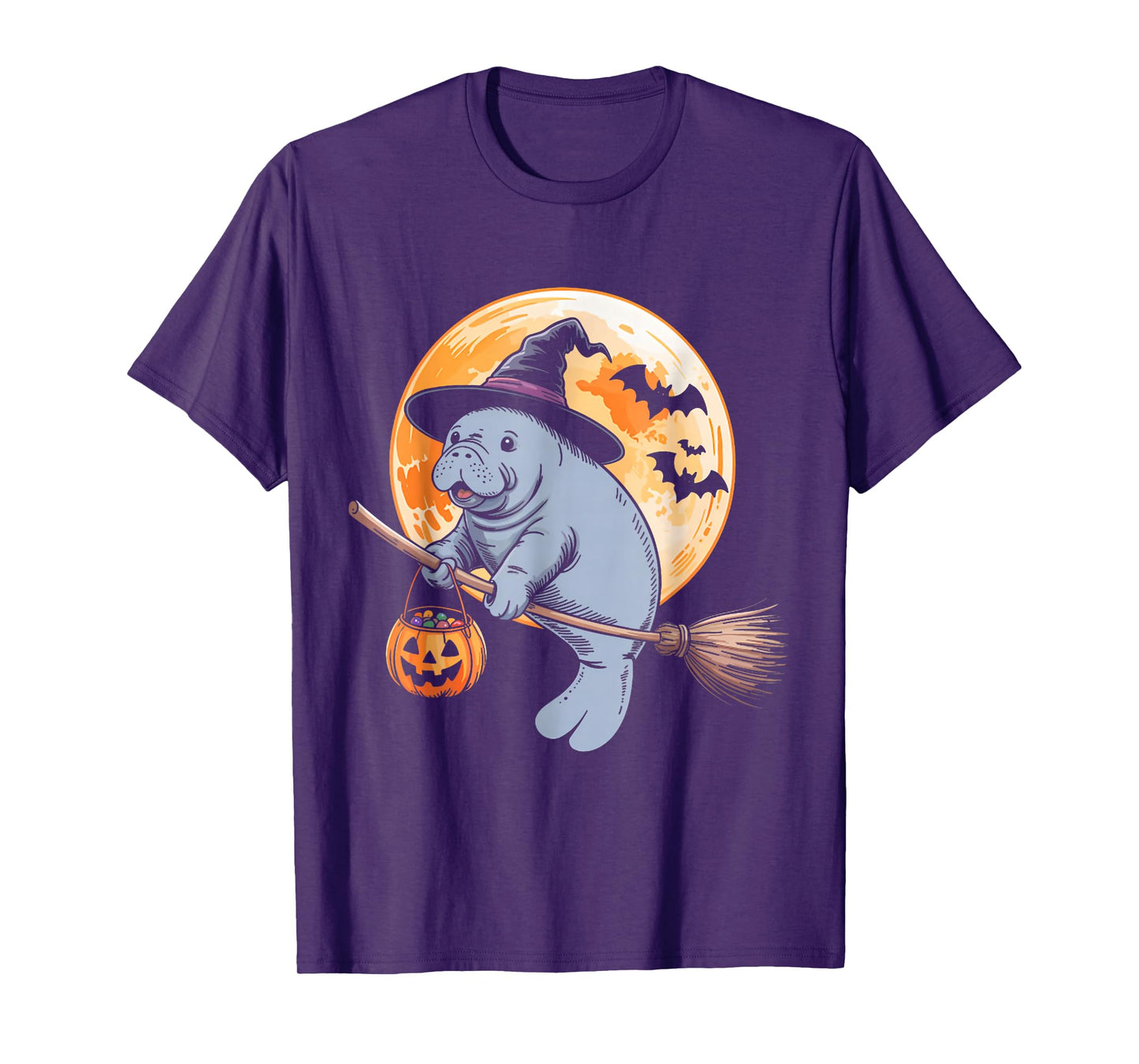 Manatee Witch Hat Pumpkin Halloween Costume Men Women Kids T-Shirt
