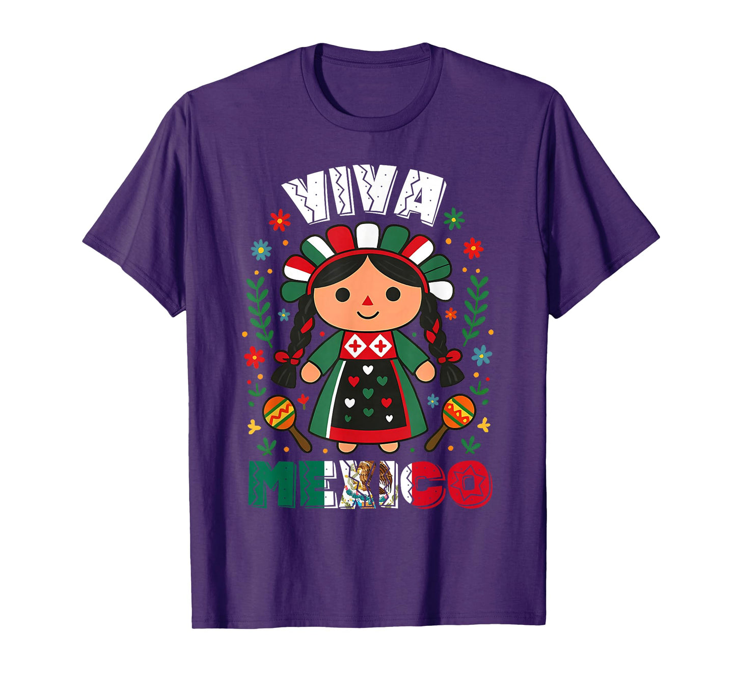 Viva Mexico Mexican Girl Flag Independence Day Girls Kids T-Shirt