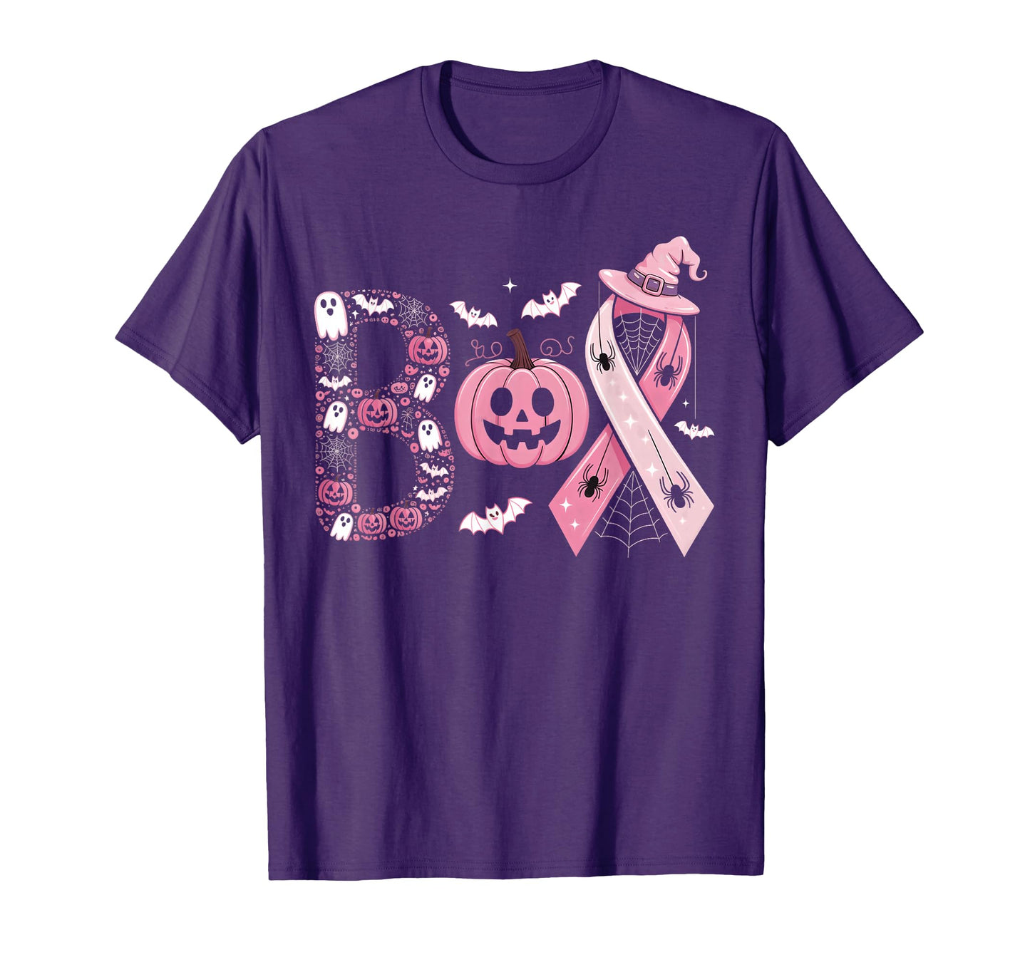 Boo Halloween Pumpkin Pink Ribbon Witch Breast Cancer tee T-Shirt