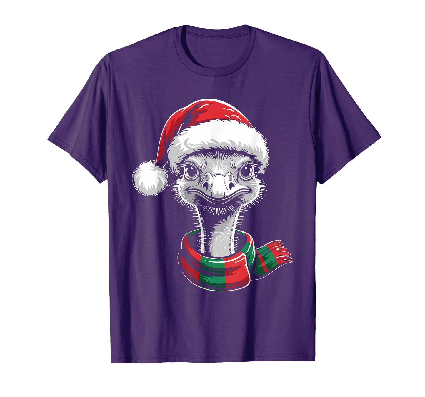 Ostrich Xmas Santa Hat Scarf Christmas Costume T-Shirt