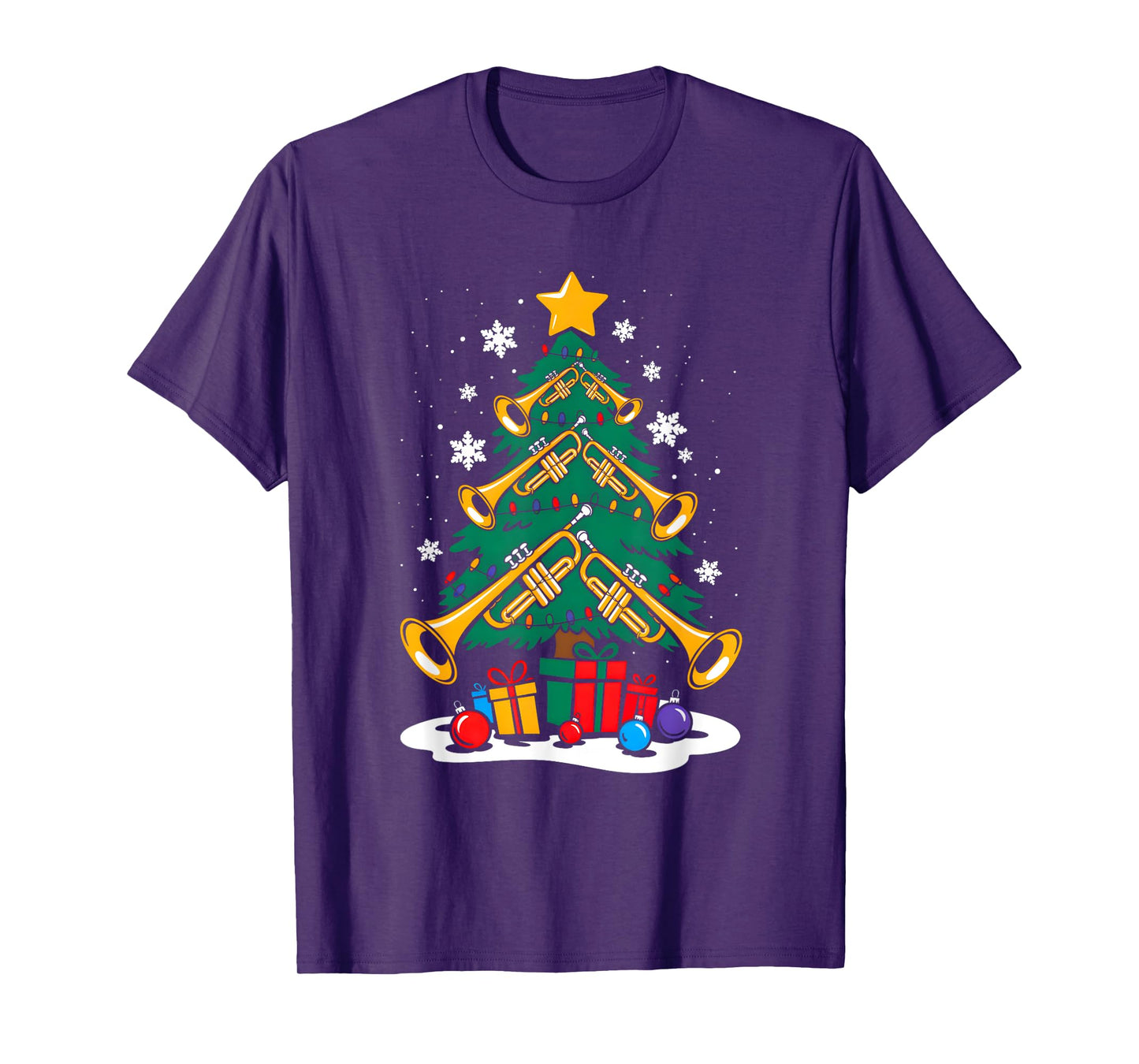 Christmas Trumpet Player Xmas Tree Funny Music Lover Santa T-Shirt