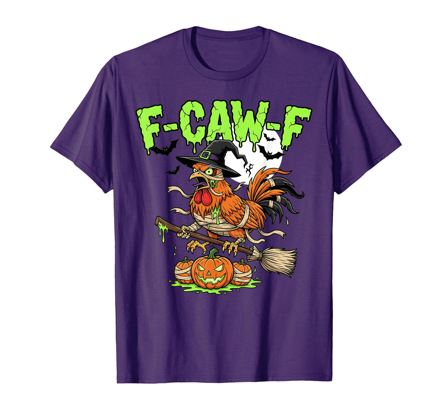 Halloween Chicken Witch Broomstick Pumpkin Design T-Shirt