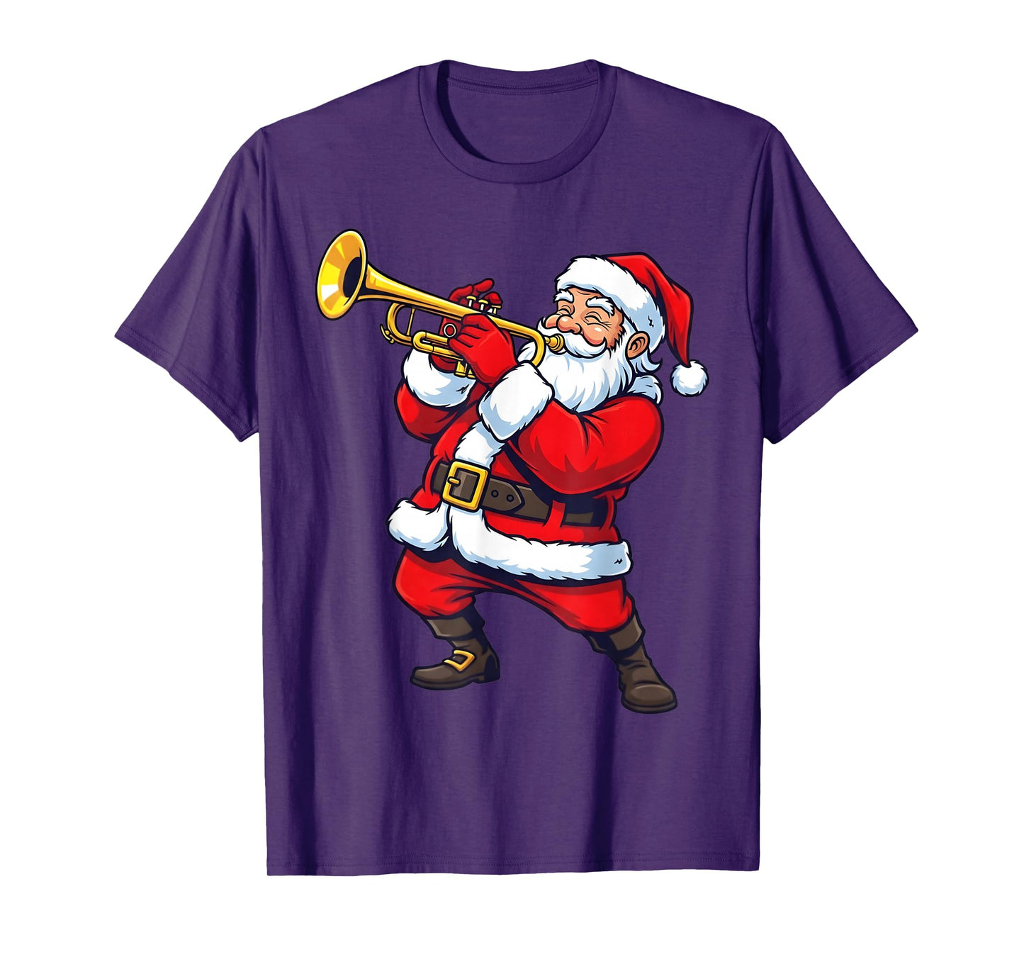 Trumpet Marching Band Musician Christmas Santa Playing Music T-Shirt
