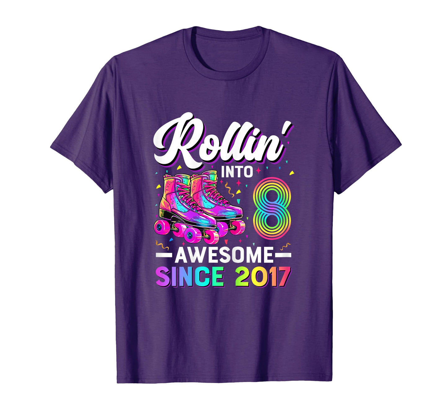 8th Birthday Shirt Girl 8 Year Old Roller Skate Skating T-Shirt