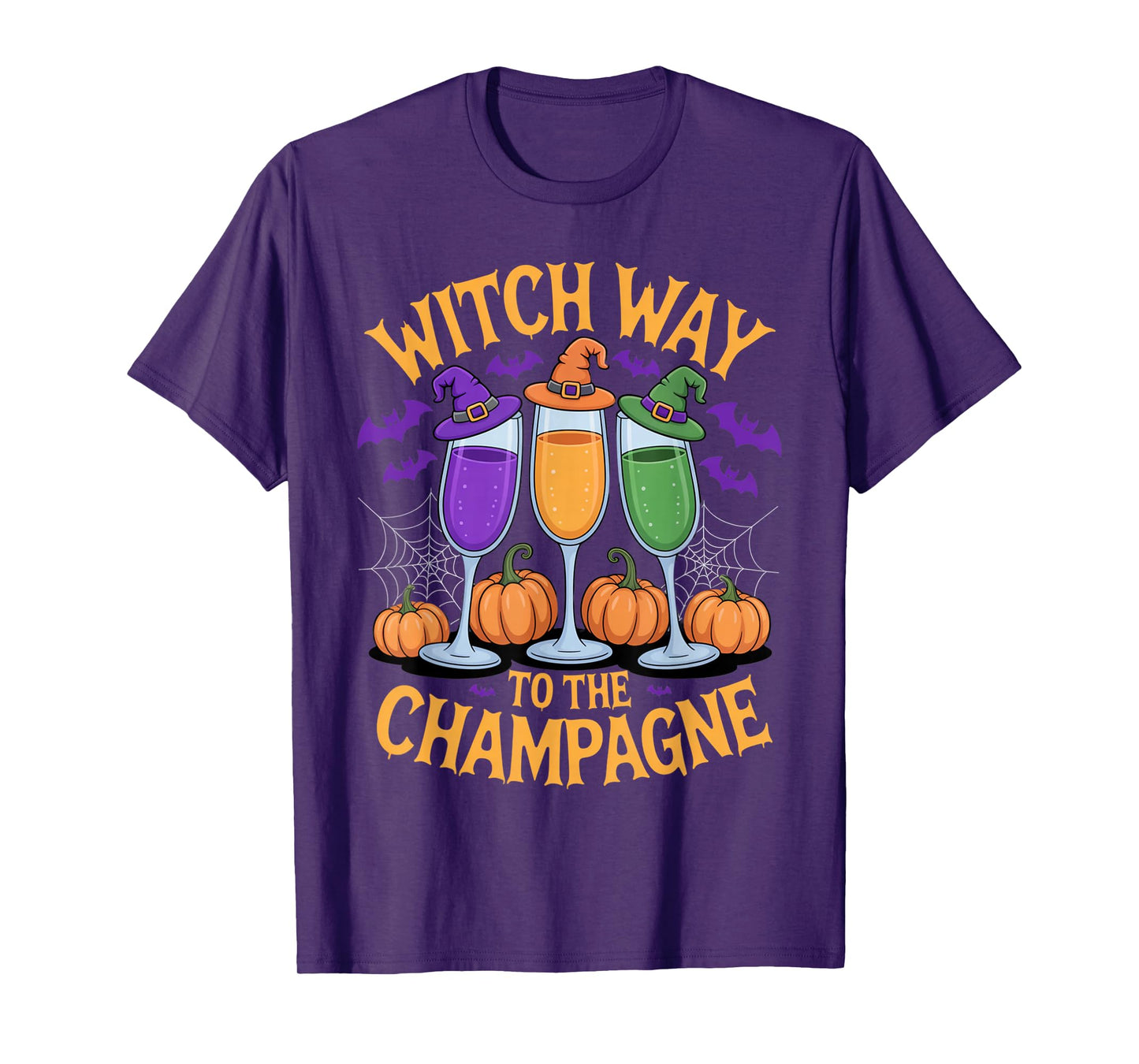 Witch Way to The Champagne Spooky Halloween Drinking Outfit T-Shirt