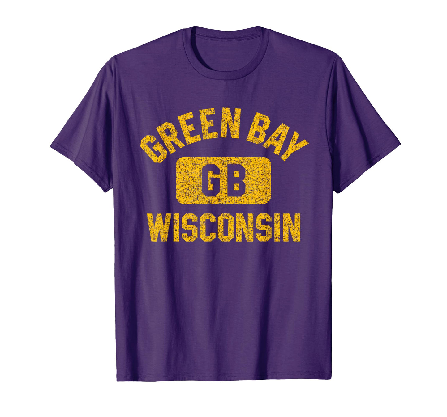 Green Bay Wisconsin GB Gym Style Distressed Amber Print T-Shirt