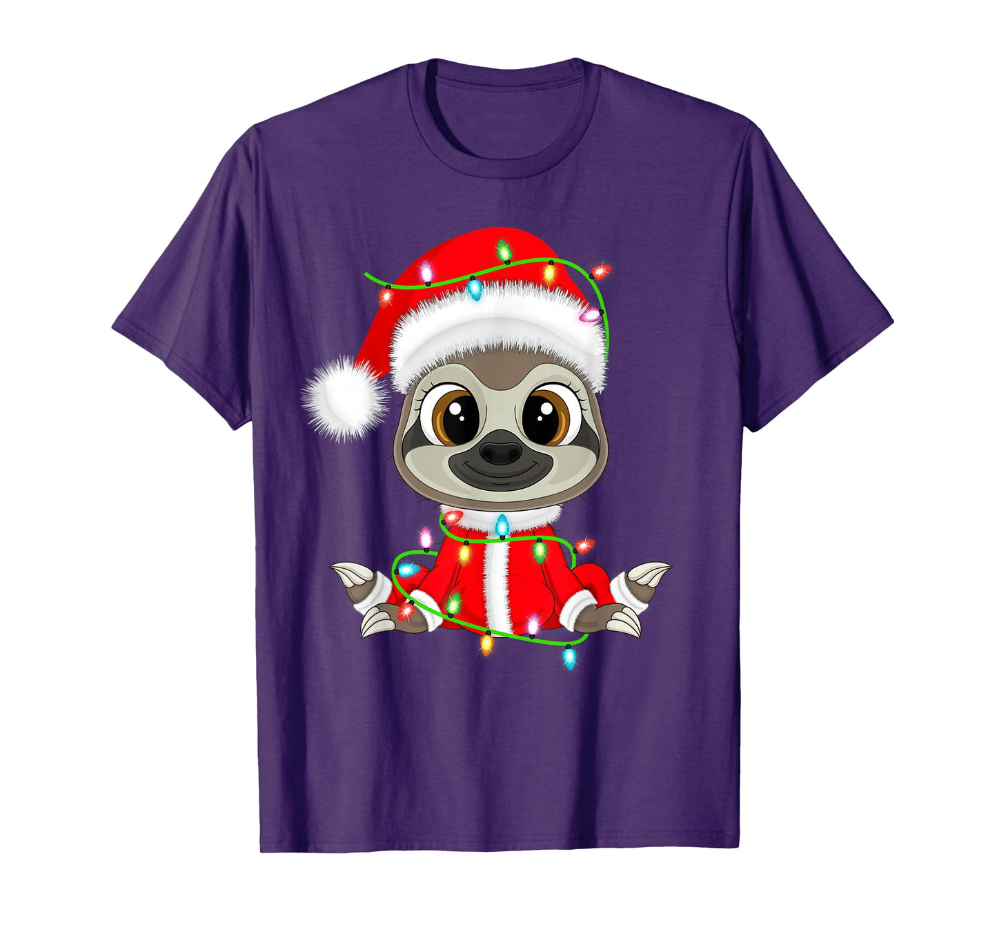 Funny Sloth Christmas Lights Santa Costume Cute Animal Xmas T-Shirt
