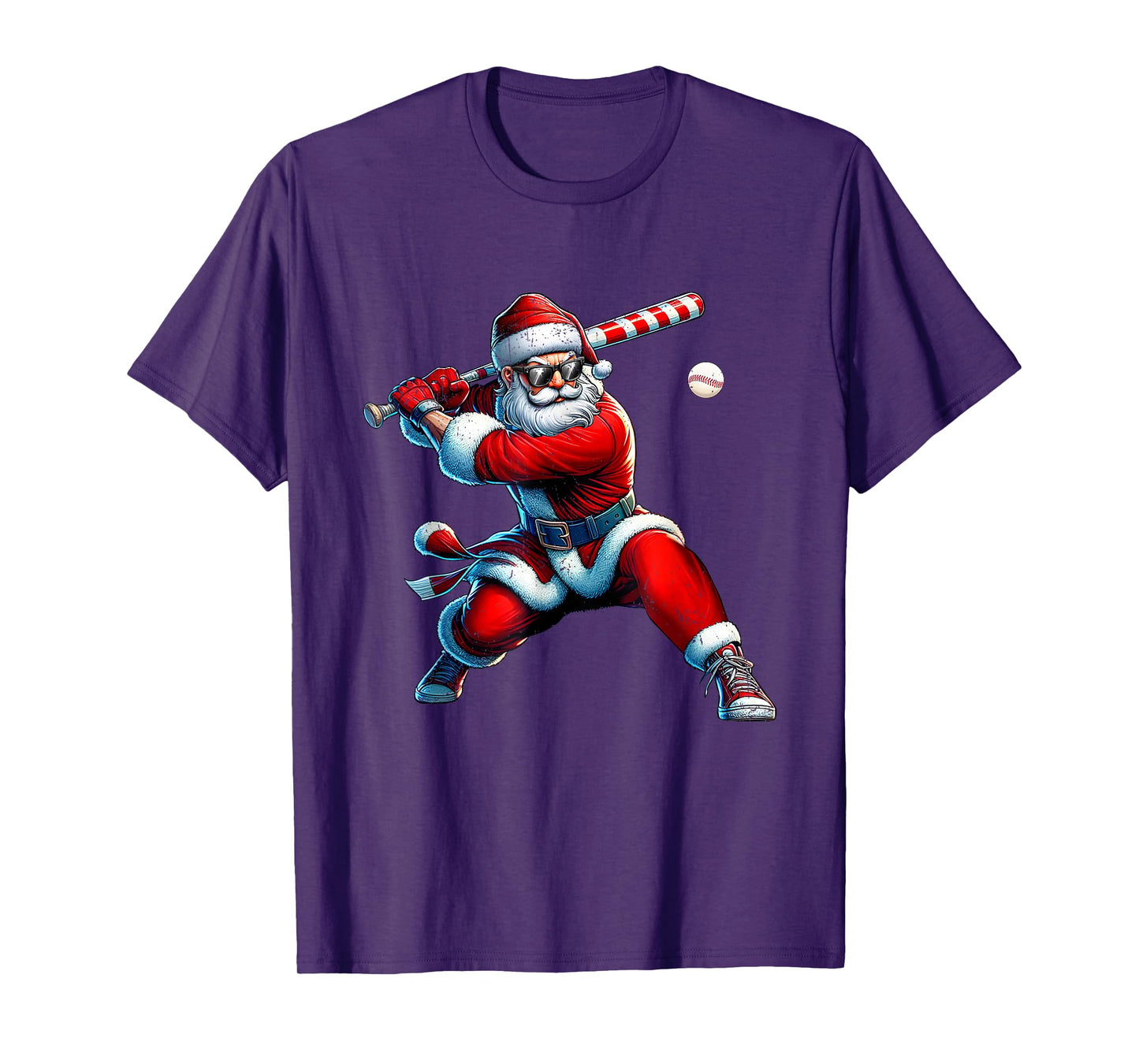 Retro Santa Playing Baseball Christmas Xmas Men Women T-Shirt