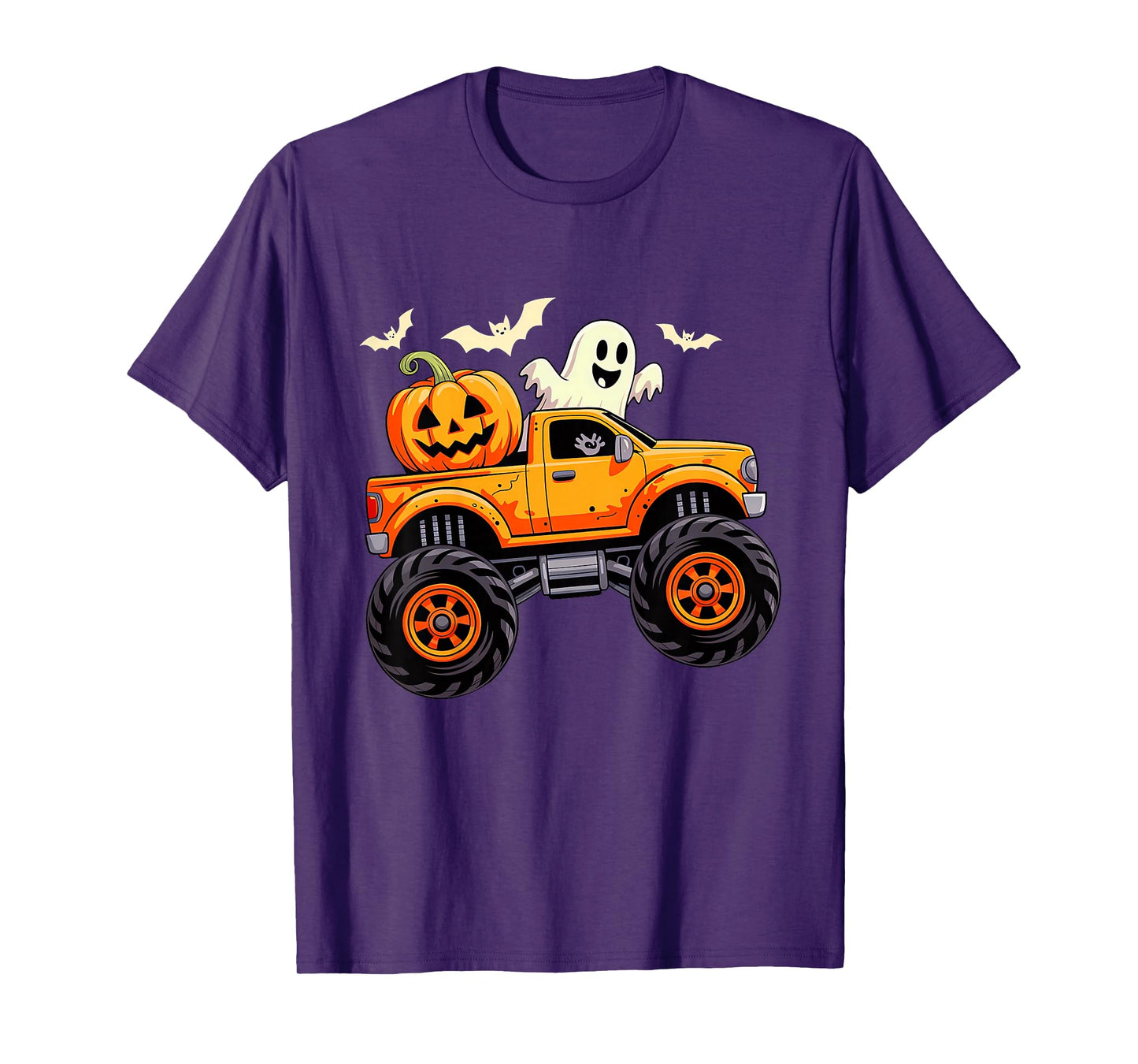 Kids Monster Truck Ghost Pumpkin Halloween Costume Toddler Boys T-Shirt