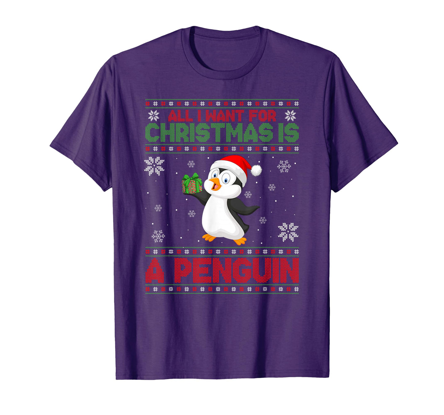 Ugly Xmas Sweater Style I Want A Penguin for Christmas T-Shirt